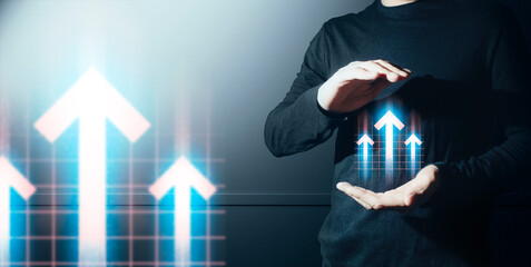 hand of businessman interactive touching a holographic of transaction financial network data...