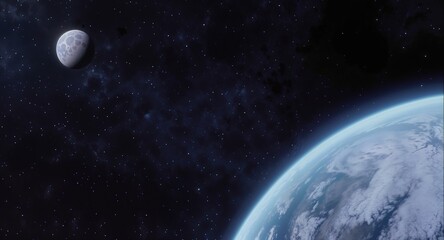 Obraz premium A view of Earth from space with a distant moon visible. The scene captures the vastness of the universe and the beauty of our planet.