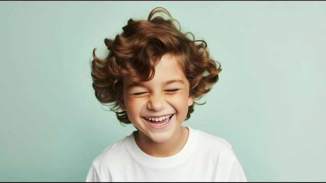 Cute Laughing Boy isolated on the Minimalist Pastel Color Background - Happy Kid
