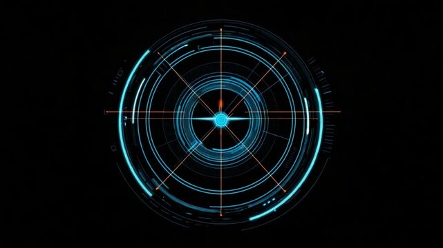 Futuristic HUD Interface: A captivating image showcasing a futuristic heads-up display (HUD) interface, with a central glowing element surrounded by concentric circles and targeting lines.