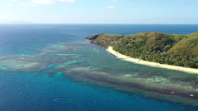 Panorama of Tokoriki island in Fiji &ndash; popular tropical coral reef resort tourism &ndash; aerial.
