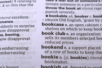Close Up Of English Dictionary Page With Word - Book Club