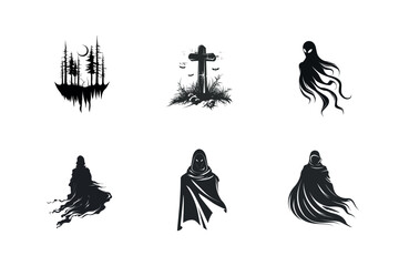 Spooky halloween silhouettes set of six