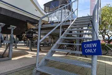 Yacht renovation in the port of Punat in Croatia on the island of KRK, exclusive yachts of wealthy tourists and elites in the port,