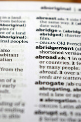 Close Up Of English Dictionary Page With Word - Abridgement