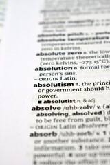 Close Up Of English Dictionary Page With Word - Absolutism