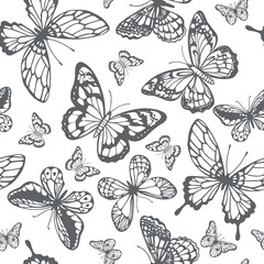 Seamless Black and White Butterfly Pattern – Hand Drawn Insect Design