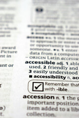 Close Up Of English Dictionary Page With Word - Accessible