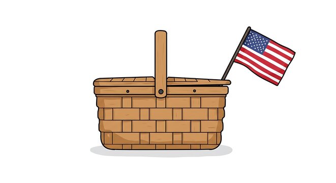 wicker basket with american flag - Powered by Adobe