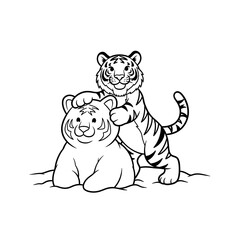 Cute tiger cubs coloring page for kids, animal illustration, printable activity, fun art on transparent background