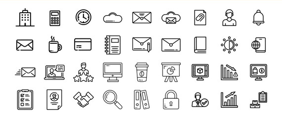 Black Line Icons Bundle 36 Business Office Communication