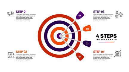 Circle chart infographic template with 4 options for presentations on target. Vector illustration Eps	
