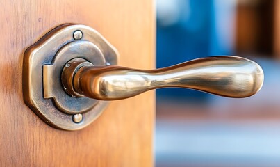 A close up view of a golden door handle