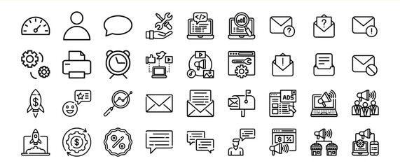 Black Line Icons Bundle Marketing Advertising Communication
