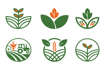set of agriculture green agro farm logo icon vector illustration on white background
