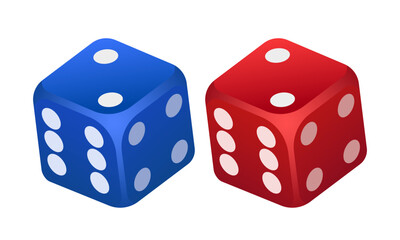 Set of dice. Blue and red dice. Vector 3D illustration.
