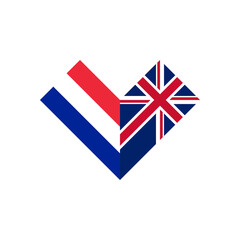friendship concept. heart shape icon of france and british flags. vector illustration isolated on white background
