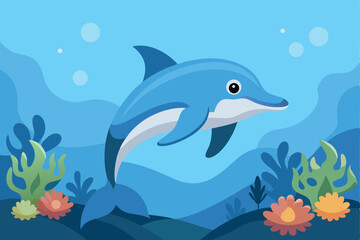 dolphin underwater on reef close coming