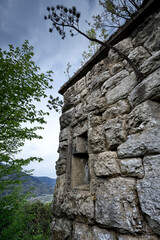 Austro-Hungarian fort of Doss Fornas: embrasure for artillery. Valsorda, Mount Vigolana, Trento,...