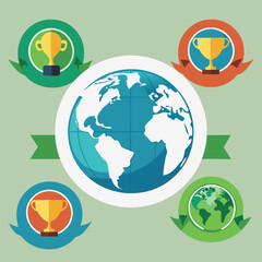 Vector illustration of a globe showing earth with green and blue colors representing global environment and nature concepts