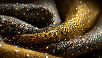 Fototapeta premium Woven fabric showcasing durable, lightweight kevlar fibers with a reflective gold background and decorative pattern