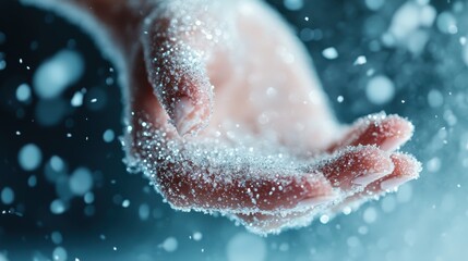 Fototapeta premium A delicate hand gently holds shimmering glitter, capturing a moment of beauty and magic that represents dreams, creativity, and the essence of celebration.