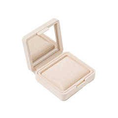 Beige makeup compact, open style, for beauty product, isolated on transparent background
