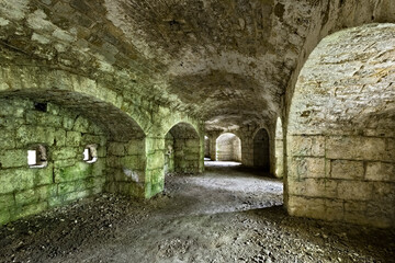 Obraz premium Fort Doss Fornas: the interior with niches for ammunition. Valsorda, Monte Vigolana, Trento, Trentino, Italy.