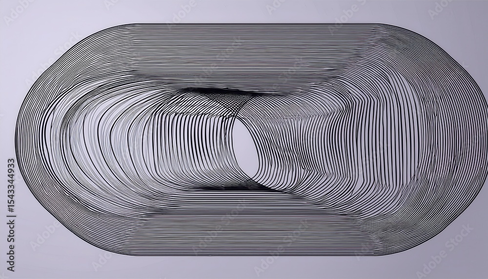 Wall mural abstract 3d optical line art shape with symmetrical black contour loops on gradient violet backgroun