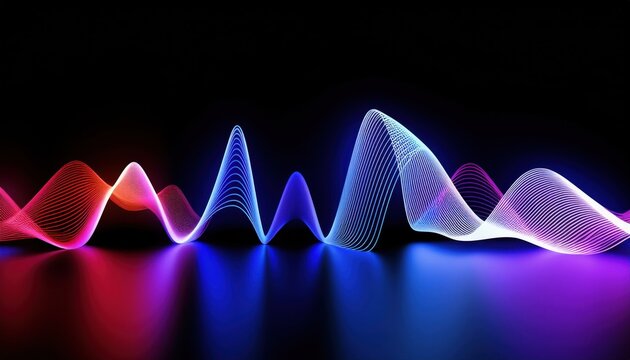 vibrant abstract neon wave with gradient light trail in blue, purple, and red on black background for modern web design, branding, and digital art poster use