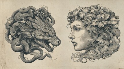 Two detailed profile portraits in a style reminiscent of an old print.
