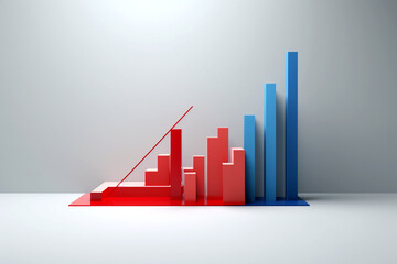 Data analytics represented by a clear business chart and graph in bold red and blue on a crisp white background, ideal for an infographic