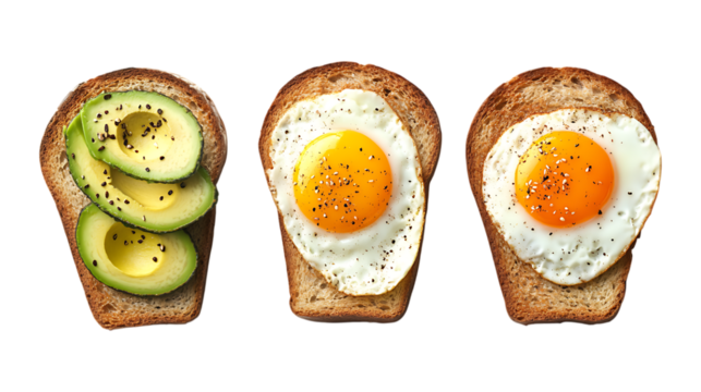Pack Collection Avocado Toast  Egg Breakfast set against transparent background
