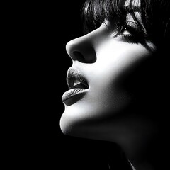 Dramatic black and white portrait of a woman looking upwards