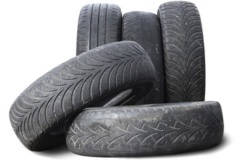 old worn damaged tires isolated on white background