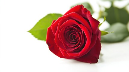 Naklejka premium A solitary red rose in full bloom, symbolizing love and passion in its purest form