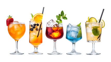 Pack Collection Vibrant Cocktail Collection Five Exquisite Drink Recipes set against transparent background