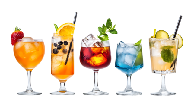 Pack Collection Vibrant Cocktail Collection Five Exquisite Drink Recipes set against transparent background