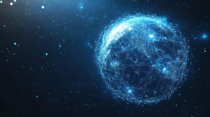 Obraz premium A digital globe, connected by a network of lines, set against a starry backdrop