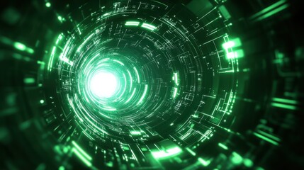 Obraz premium Green glowing tunnel, futuristic tech