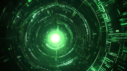 Fototapeta premium Abstract glowing green tunnel, circular pattern