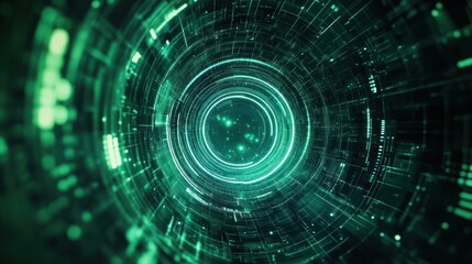 Obraz premium Abstract digital tunnel, swirling green light, intricate network