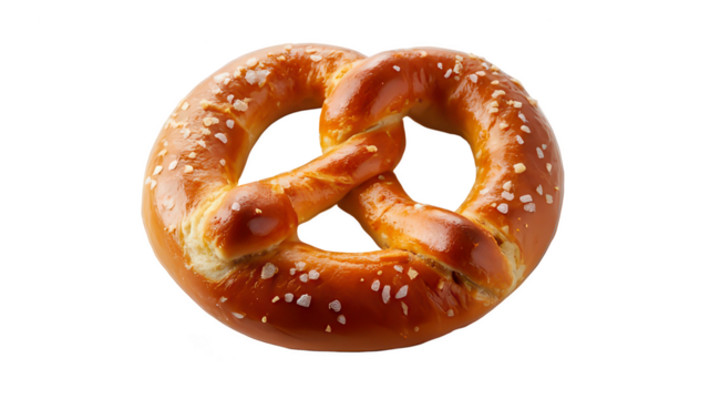 Salted Pretzel on a Dark Background.  The image showcases a baked pretzel sprinkled with coarse salt, set against a dark grey or black background. - Powered by Adobe