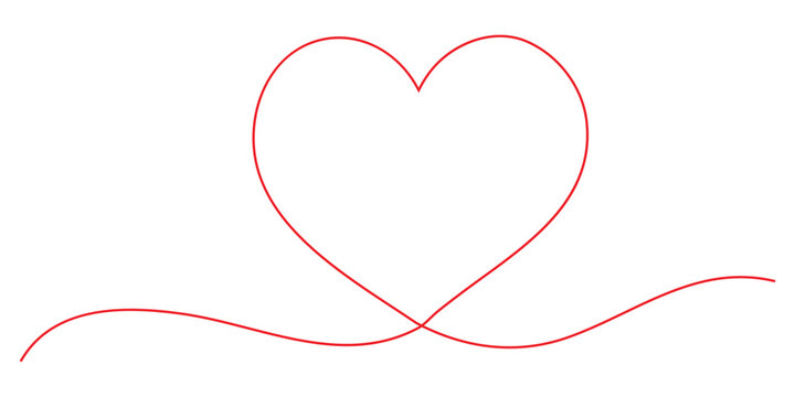 Red heart. continuous one line drawing. Double heart wavy line. Love relationship concept. Vector hand drawn illustration 
