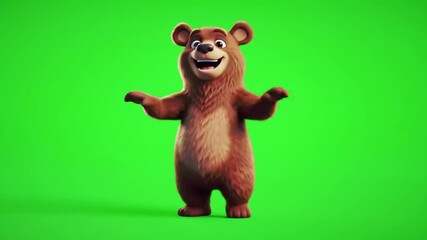 A 3D cartoon bear doing a cute TikTok dance challenge on a green screen, short and loopable, playful cartoon style