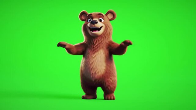 A 3D cartoon bear doing a cute TikTok dance challenge on a green screen, short and loopable, playful cartoon style