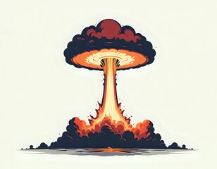 Stylized Atomic Mushroom Cloud Fiery Explosion on White Background
