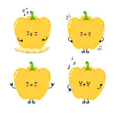 Delightful illustration of four cartoon Bell Peppers with various happy and funny expressions.