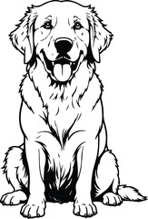 Golden Retriever Illustration: A charming illustration of a Golden Retriever dog sitting with its tongue hanging out, full of joy.