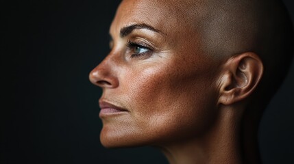 Fototapeta premium A striking profile of a mature woman showcases her strong features and confident demeanor, highlighting the beauty and resilience of aging gracefully.